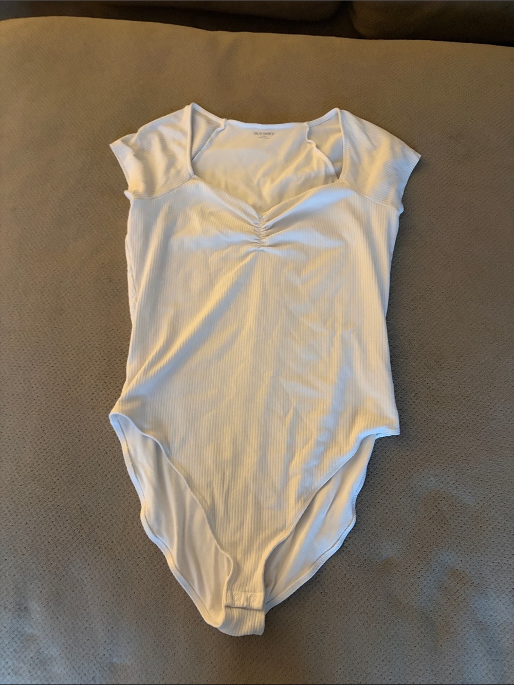 Ol Navy Women’s White Ribbed Short Sleeve Bodysuit - Size XL Tall
